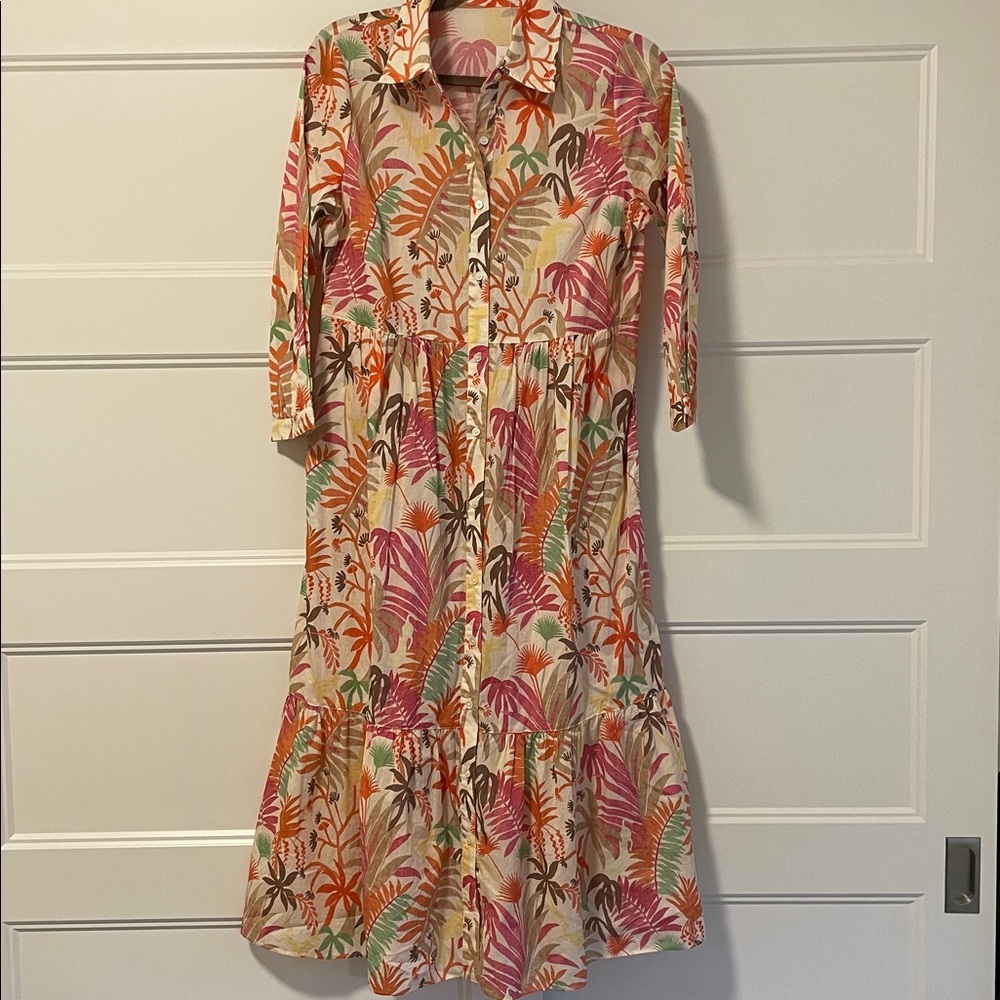 J. McLaughlin Button Front Tiered‎ Midi Dress Tropical Leaf Tybee Printed NWT S